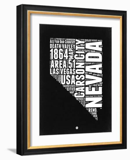 Nevada Black and White Map-NaxArt-Framed Art Print