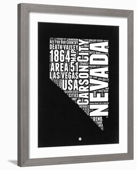 Nevada Black and White Map-NaxArt-Framed Art Print