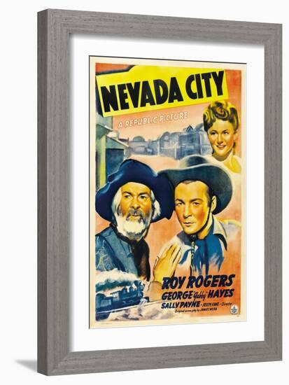 NEVADA CITY, from left: George 'Gabby' Hayes, Roy Rogers, Sally Payne, 1941.-null-Framed Premium Giclee Print