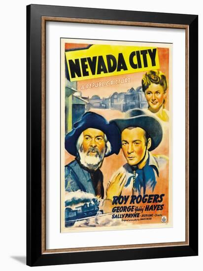 NEVADA CITY, from left: George 'Gabby' Hayes, Roy Rogers, Sally Payne, 1941.-null-Framed Art Print