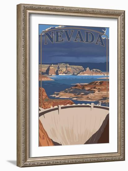 Nevada - Lake and Dam-Lantern Press-Framed Art Print