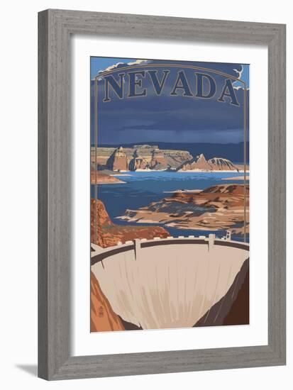 Nevada - Lake and Dam-Lantern Press-Framed Art Print