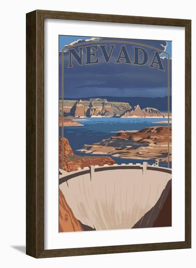 Nevada - Lake and Dam-Lantern Press-Framed Art Print