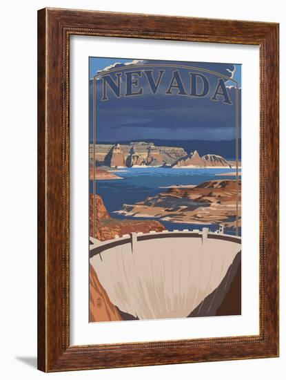 Nevada - Lake and Dam-Lantern Press-Framed Art Print