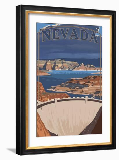 Nevada - Lake and Dam-Lantern Press-Framed Art Print