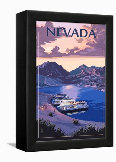 Nevada - Lake and Houseboats-Lantern Press-Framed Stretched Canvas