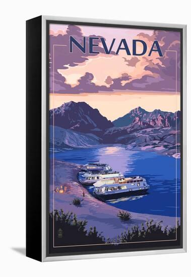 Nevada - Lake and Houseboats-Lantern Press-Framed Stretched Canvas