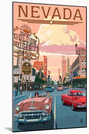 Nevada - Old Strip Scene-Lantern Press-Mounted Art Print