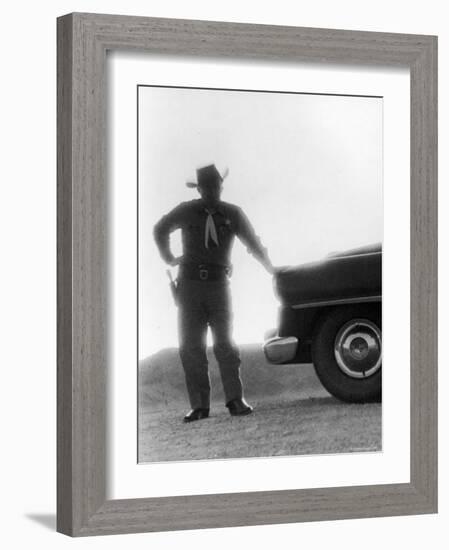 Nevada Sheriff Standing Against the Light from an Atomic Blast 40 Miles Away-George Silk-Framed Photographic Print