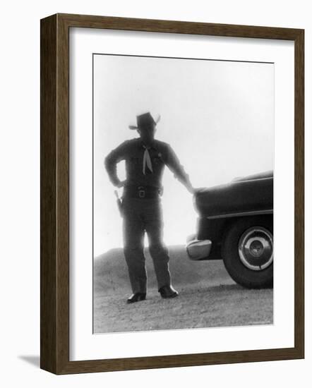 Nevada Sheriff Standing Against the Light from an Atomic Blast 40 Miles Away-George Silk-Framed Photographic Print