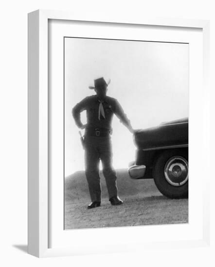 Nevada Sheriff Standing Against the Light from an Atomic Blast 40 Miles Away-George Silk-Framed Photographic Print