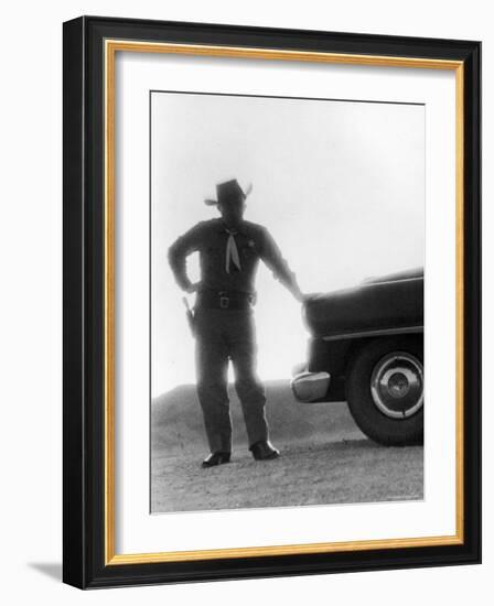 Nevada Sheriff Standing Against the Light from an Atomic Blast 40 Miles Away-George Silk-Framed Photographic Print