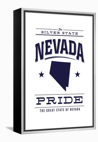 Nevada State Pride - Blue on White-Lantern Press-Framed Stretched Canvas