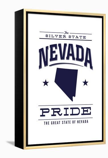Nevada State Pride - Blue on White-Lantern Press-Framed Stretched Canvas