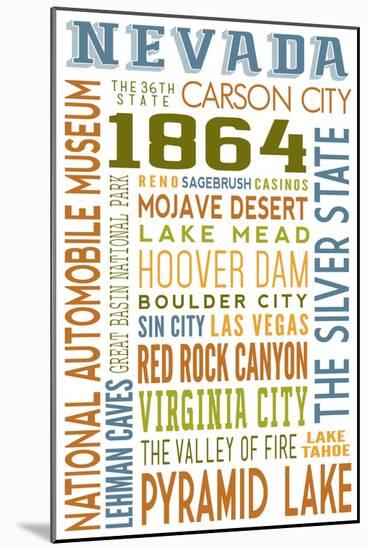 Nevada - Typography-Lantern Press-Mounted Art Print