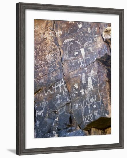 Nevada. Usa. Petroglyphs on Limestone. Arrow Canyon, Mojave Desert-Scott T. Smith-Framed Photographic Print