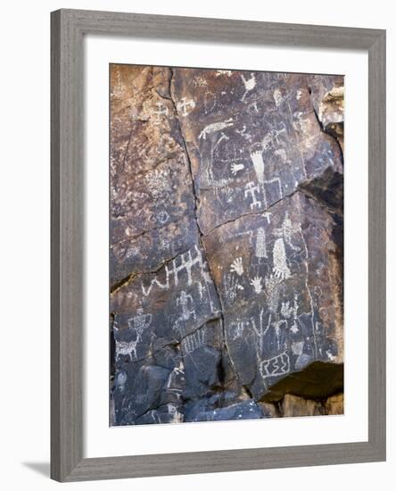 Nevada. Usa. Petroglyphs on Limestone. Arrow Canyon, Mojave Desert-Scott T. Smith-Framed Photographic Print