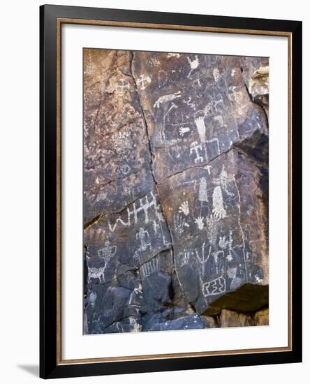 Nevada. Usa. Petroglyphs on Limestone. Arrow Canyon, Mojave Desert-Scott T. Smith-Framed Photographic Print