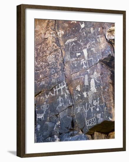 Nevada. Usa. Petroglyphs on Limestone. Arrow Canyon, Mojave Desert-Scott T. Smith-Framed Photographic Print