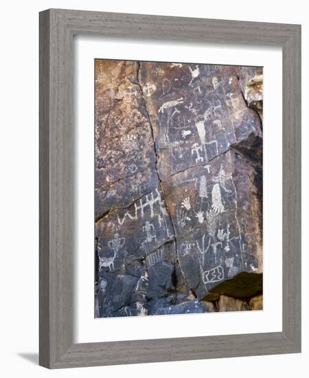 Nevada. Usa. Petroglyphs on Limestone. Arrow Canyon, Mojave Desert-Scott T. Smith-Framed Photographic Print