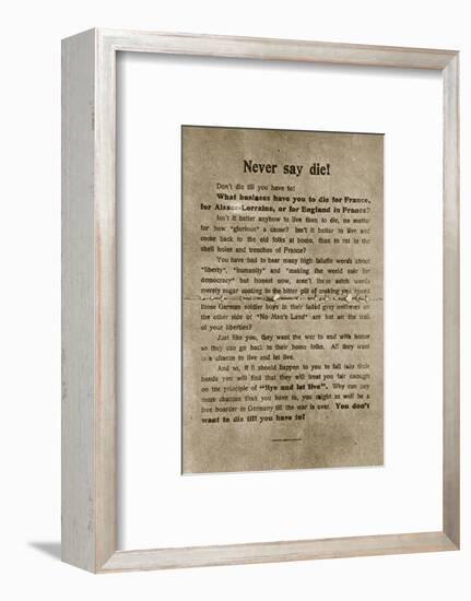 'Never say die', German propaganda leaflet, World War I, 1918-Unknown-Framed Photographic Print