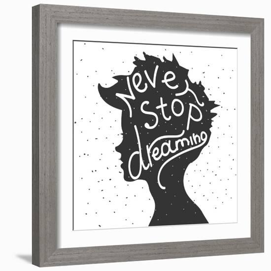 Never Stop Dreaming. Lettering-REANEW-Framed Art Print