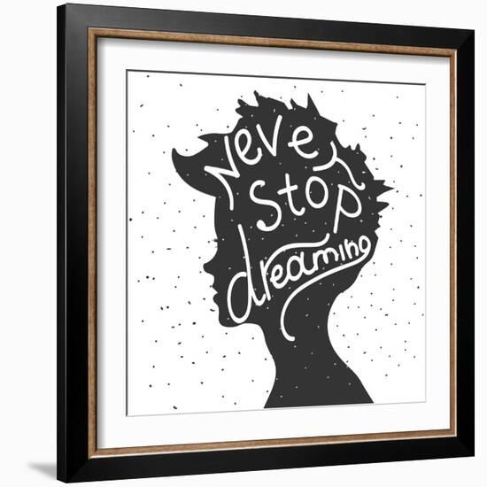 Never Stop Dreaming. Lettering-REANEW-Framed Art Print