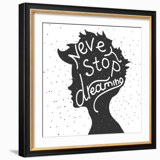 Never Stop Dreaming. Lettering-REANEW-Framed Art Print