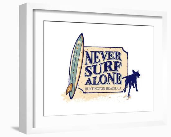 Never Surf Alone-Dog is Good-Framed Art Print