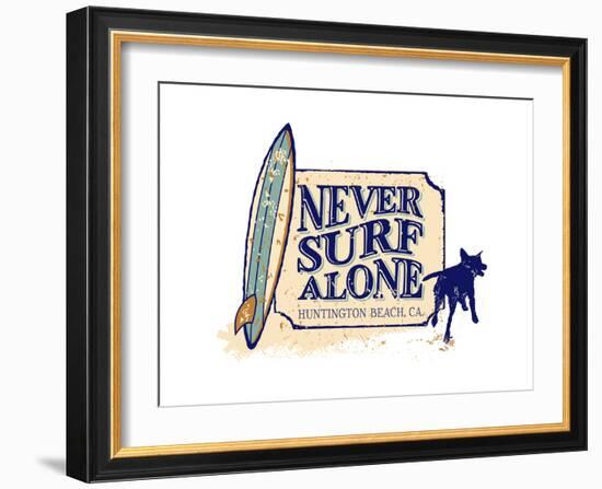 Never Surf Alone-Dog is Good-Framed Art Print