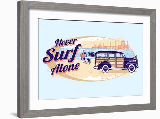 Never Surf Alone-Dog is Good-Framed Art Print