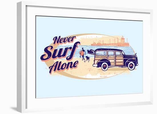 Never Surf Alone-Dog is Good-Framed Art Print