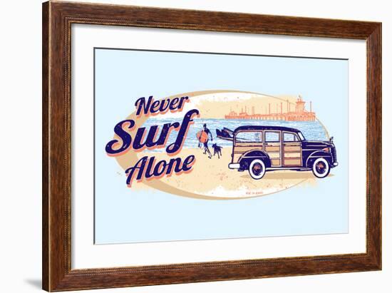 Never Surf Alone-Dog is Good-Framed Art Print