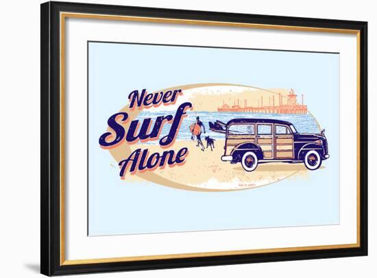 Never Surf Alone-Dog is Good-Framed Art Print