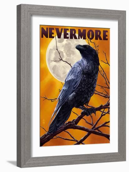 Nevermore - Raven and Moon-Lantern Press-Framed Art Print