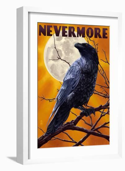 Nevermore - Raven and Moon-Lantern Press-Framed Art Print