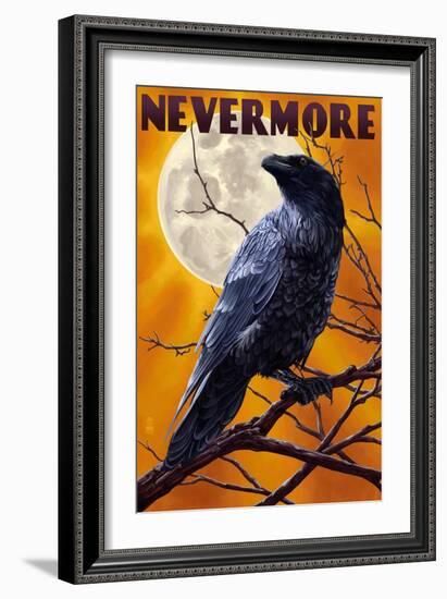 Nevermore - Raven and Moon-Lantern Press-Framed Art Print