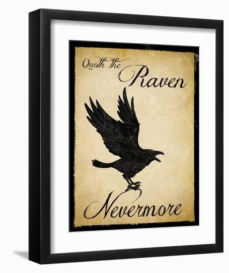 Nevermore - The Raven Literary Poster. Vintage Style Edgar Allan Poe Poster.-Jeanne Stevenson-Framed Art Print