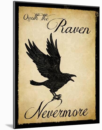 Nevermore - The Raven Literary Poster. Vintage Style Edgar Allan Poe Poster.-Jeanne Stevenson-Mounted Art Print