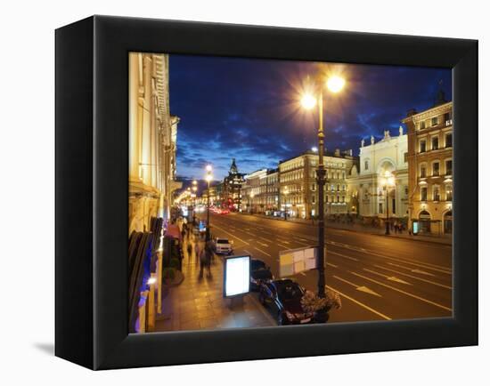 Nevsky Prospekt at Night, St. Petersurg, Russia, Europe-Vincenzo Lombardo-Framed Premier Image Canvas