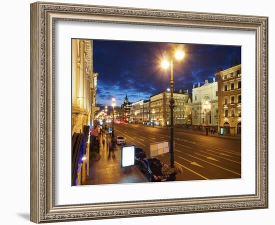 Nevsky Prospekt at Night, St. Petersurg, Russia, Europe-Vincenzo Lombardo-Framed Photographic Print