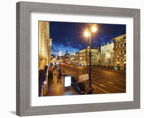 Nevsky Prospekt at Night, St. Petersurg, Russia, Europe-Vincenzo Lombardo-Framed Photographic Print