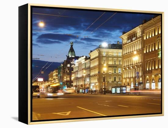 Nevsky Prospekt at Night, St. Petersurg, Russia, Europe-Vincenzo Lombardo-Framed Premier Image Canvas