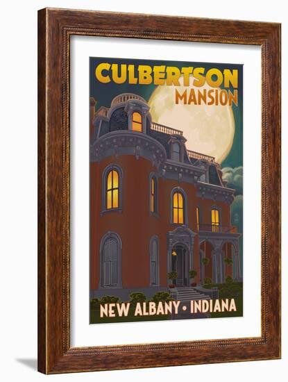 New Albany, Indiana - Culbertson Mansion and Moon-Lantern Press-Framed Art Print