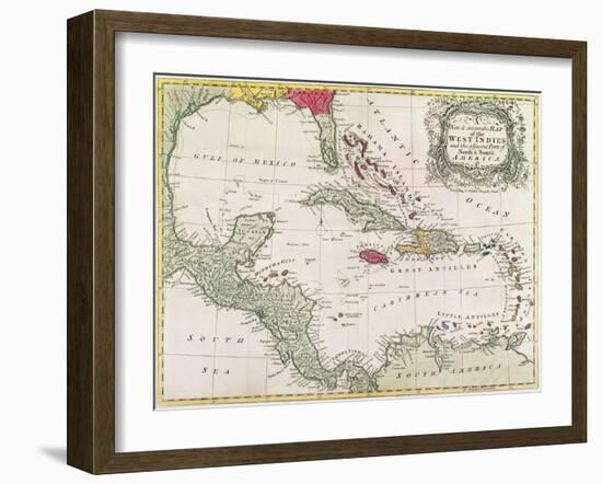 New and Accurate Map of the West Indies (Colour Litho)-American-Framed Giclee Print