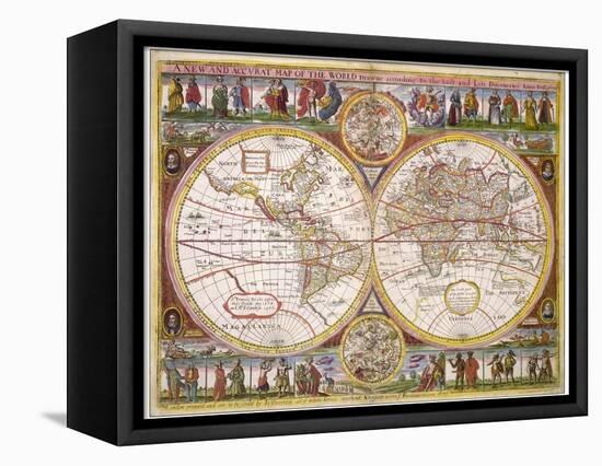 New and Accurate Map of the World Drawn According to the Best and Late Discoveries of 1670-null-Framed Premier Image Canvas