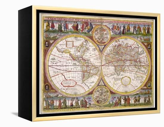 New and Accurate Map of the World Drawn According to the Best and Late Discoveries of 1670-null-Framed Premier Image Canvas