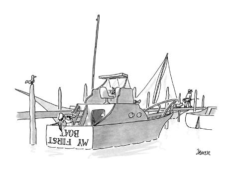 New boat owner is painting 'My First Boat' on the stern of his small yacht…  - New Yorker Cartoon' Premium Giclee Print - Jack Ziegler 