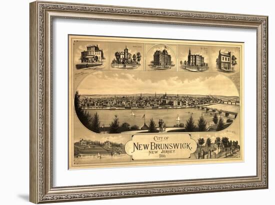 New Brunswick, New Jersey - Panoramic Map-Lantern Press-Framed Art Print