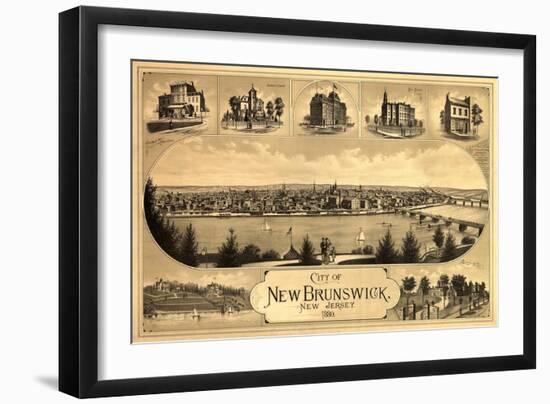 New Brunswick, New Jersey - Panoramic Map-Lantern Press-Framed Art Print